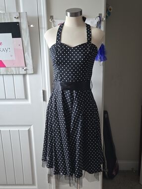 Vintage Black Polka Dot Halter Dress